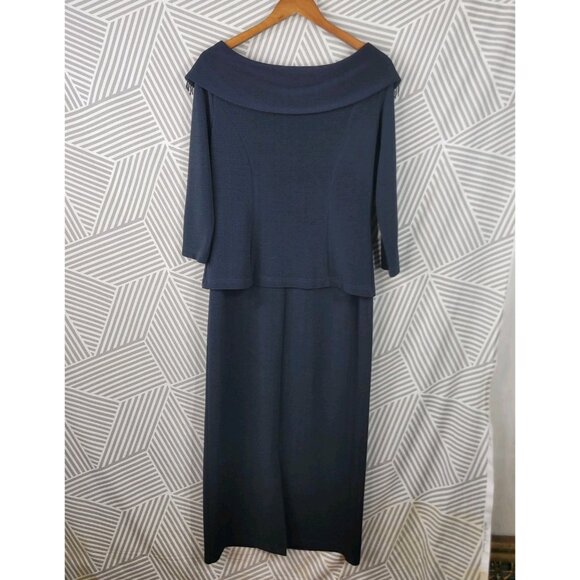 Vintage Evening Suit Dress sz 12 Dark Alt Black Maxi long Layered Beaded Fringe - Picture 4 of 7